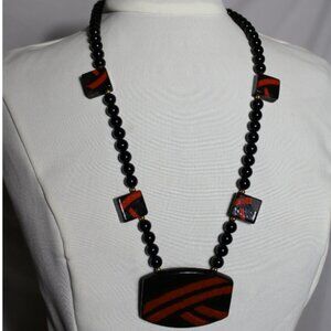 Vintage Bakelite Black & Red Pendant Necklace